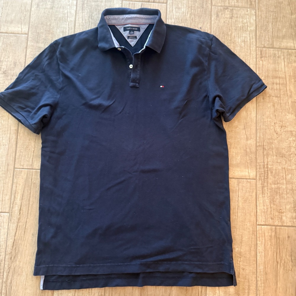 Tommy Hilfiger Mens Navy Blue Short Sleeve Polo Shirt Classic Fit XL Logo